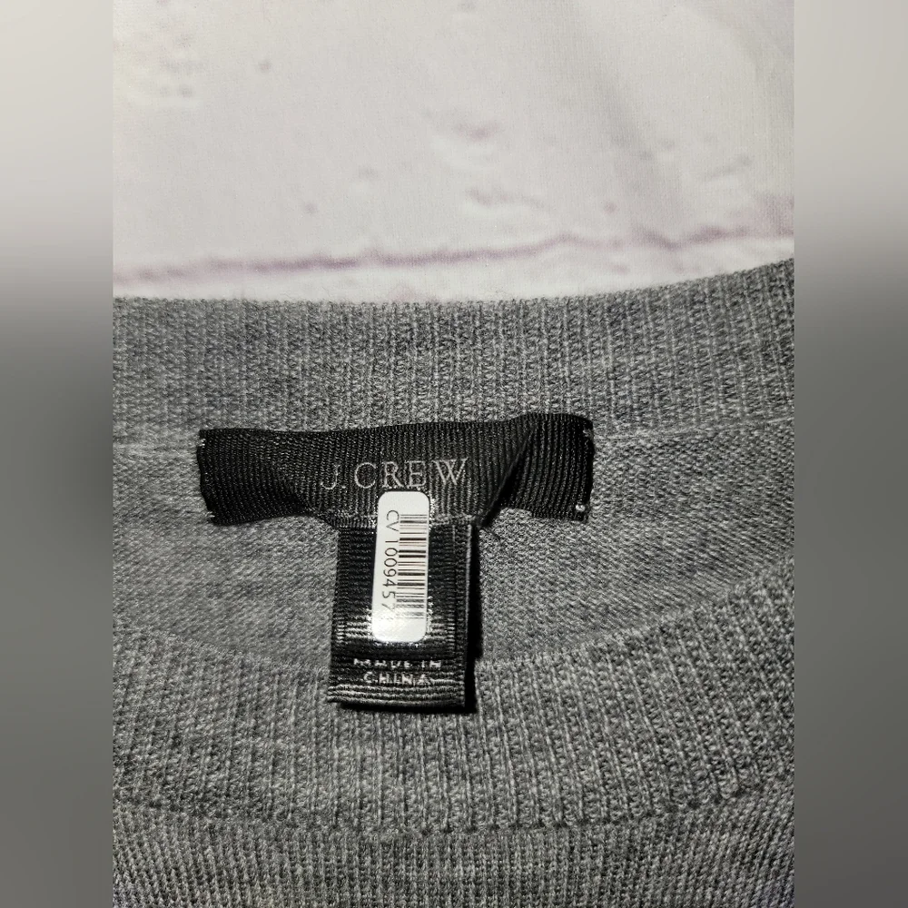 J. Crew Wool Blend Gray Crewneck Sweater with Design